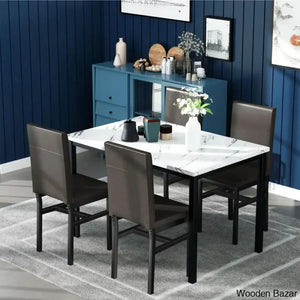 4 Seater Faux Marble Top Dining Set - Craft Decor White