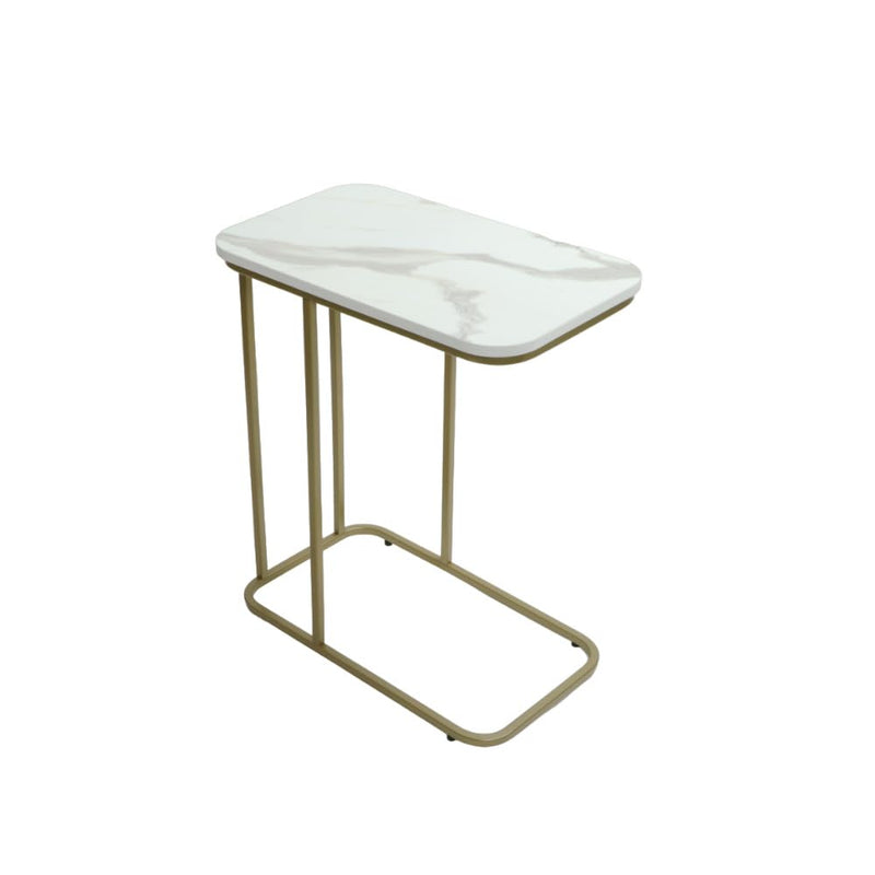DECOWORLD|| Metal Side Table with Marble Finish Wooden Top for Living Room, Sofa or Bed Side Stand