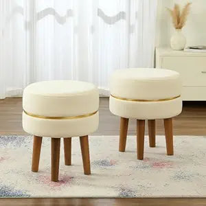 Ottoman Stool Set of 2 Puffy Stool for Living Room Pouffes for Sitting Ottoman Pouffes Sitting Stool for Living Room 15 inch, Off-White