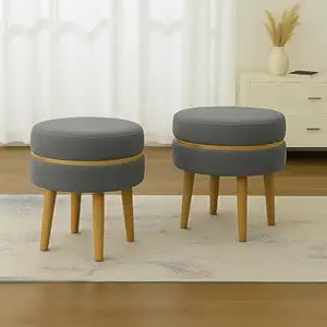 Ottoman Stool Set of 2 Puffy Stool for Living Room Pouffes for Sitting Ottoman Pouffes Sitting Stool for Living Room 15 inch, Grey