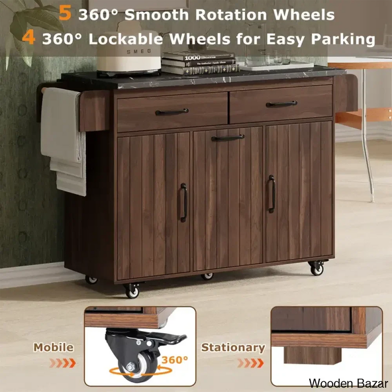 43"W Kitchen Island with Trash Can Compartment and Drop Leaf Kitchen trolley cart cabinet kitchen island with storage