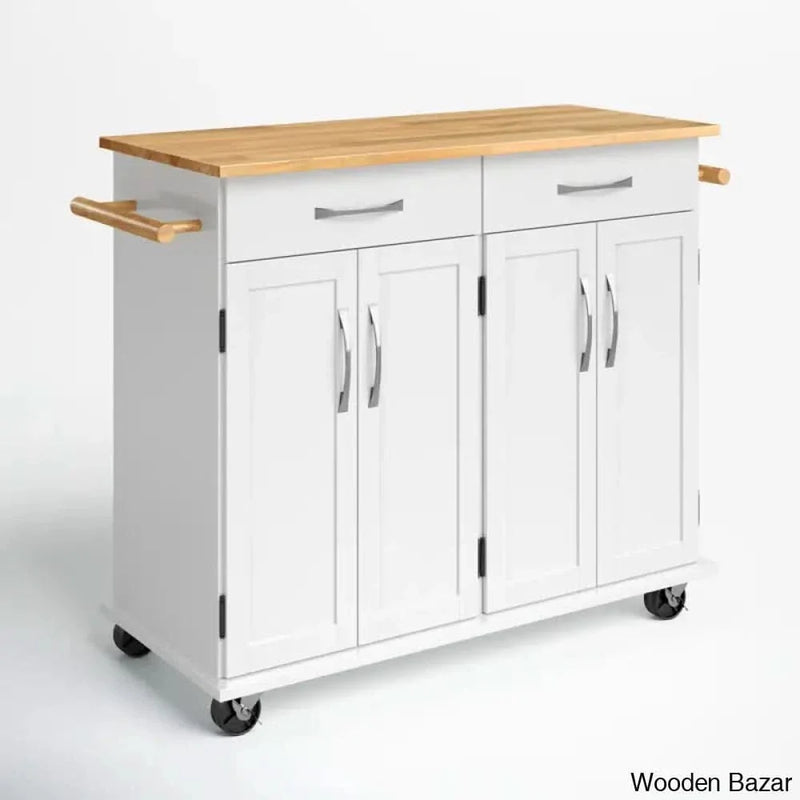 48.1"W Kitchen Island with Solid Wood Top, Locking Wheels, Adjustable Shelves Kitchen trolley cart cabinet kitchen island with storage