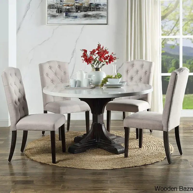 5 - Piece Marble Top Trestle Dining Set exclusive design