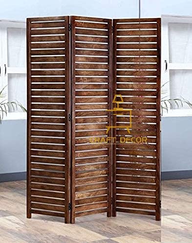 CRAFT DECOR Wooden Room Partition for Living Room/Pooja Room/Wood Screen Separator & Room Divider Panels for Living Room/Bedroom/Office/Restaurant(Brown) (3 Panels)