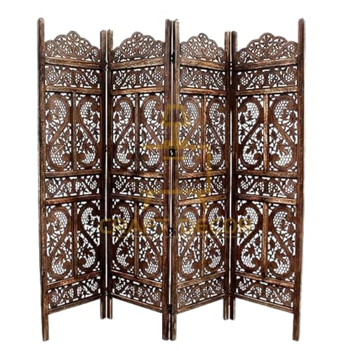 CRAFT DECOR Wooden Room Partition for Living Rooms, Wood Screen Separators and Wooden Room Wall Dividers 4 Wall Panel with Stands for Living Room/Bedroom/Office/Restaurant (Brown)