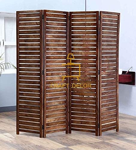 CRAFT DECOR Wooden Room Partition for Living Room/Pooja Room/Wood Screen Separator & Room Divider Panels for Living Room/Bedroom/Office/Restaurant(Brown) (3 Panels)