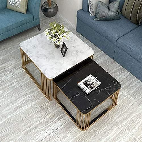 CRAFT DECOR Square 20"x20" Coffee Table Set of 2 Piece, Marble Look Nesting Table/Side Table/Center Table for Living Room/Drawing Room/Balcony