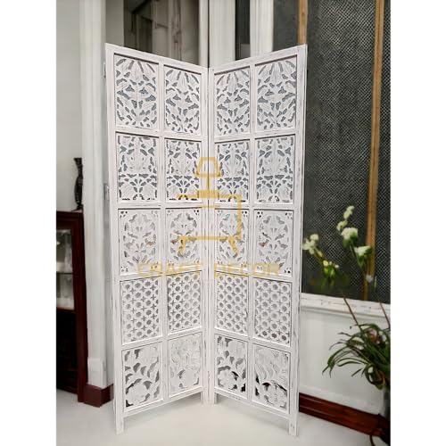 CRAFT DECOR Wooden Room Partition for Living Room, Wood Screen Separator and Wooden Room Dividers, Studio Wall Panel with Stands for Living Room/Bedroom/Office/Restaurant/Pooja Room(White)
