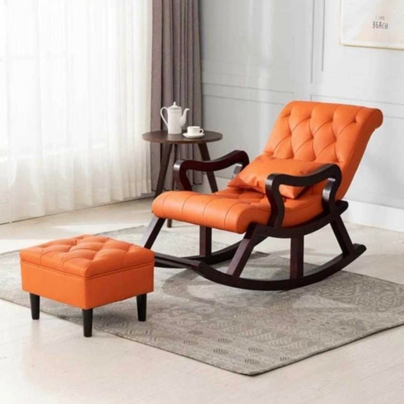 CRAFT DECOR Wooden Rocking Chair with Foot Rest, Balcony Rocking for Adults, Ergonomic Rocking Chair for Home/Office/Balcony.