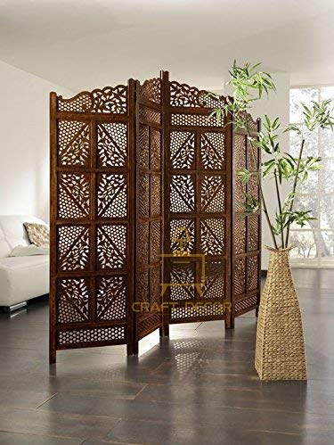 CRAFT DECOR Handcrafted 4 Panel Room Partition / Divider Screen Separators Living Room, Bedroom and Office (Brown)