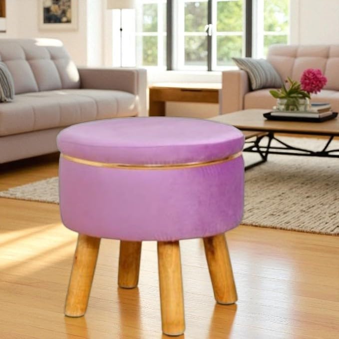 CRAFT DECOR Ottoman Set of 2 Stool for Living Room, Velvet Foot Rest Ottoman for Sofa, Foot Stool for Sitting, Modern Stool for Bedroom, Wooden Legs Puffy for Room Décor -16x16x17 Inch