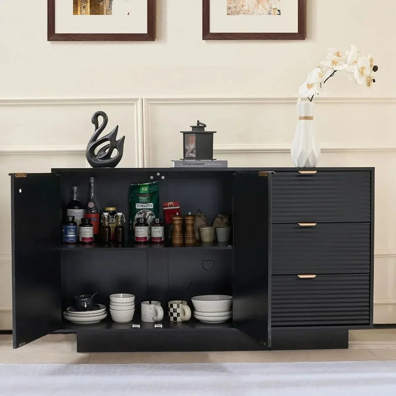Hynik Modern Fluted Sideboard Buffet Cabinet  Adjustable Shelves