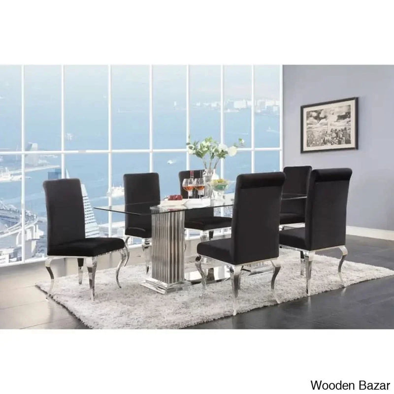 6 Seater Double Pedestal Dining Table Set | Wooden Furniture