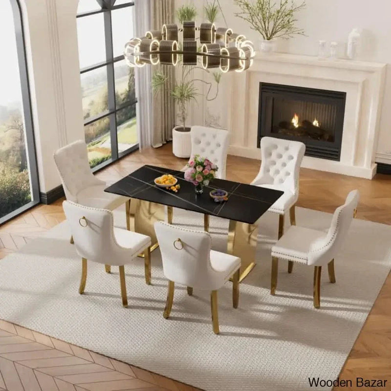 6 seater New Stone Top Double Pedestal Dining Set
