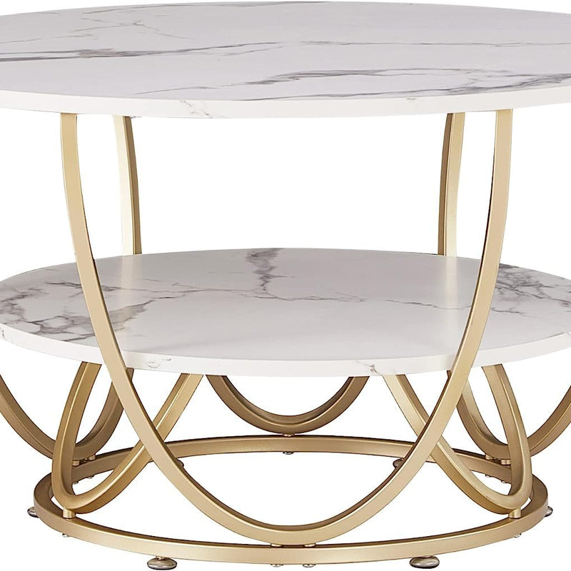 CRAFT DECOR Engineered Wood Top with Marble Finish Indiana Bowed Round Coffee Table for Living Room | Office | Restaurant