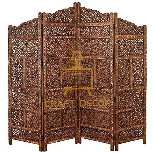 CRAFT DECOR Wooden Room Partitions for Living Room / Wood Screen Separator & Room Divider with Stands 4 Panels for Living Room/Bedroom/Office/ Restaurants(Brown)