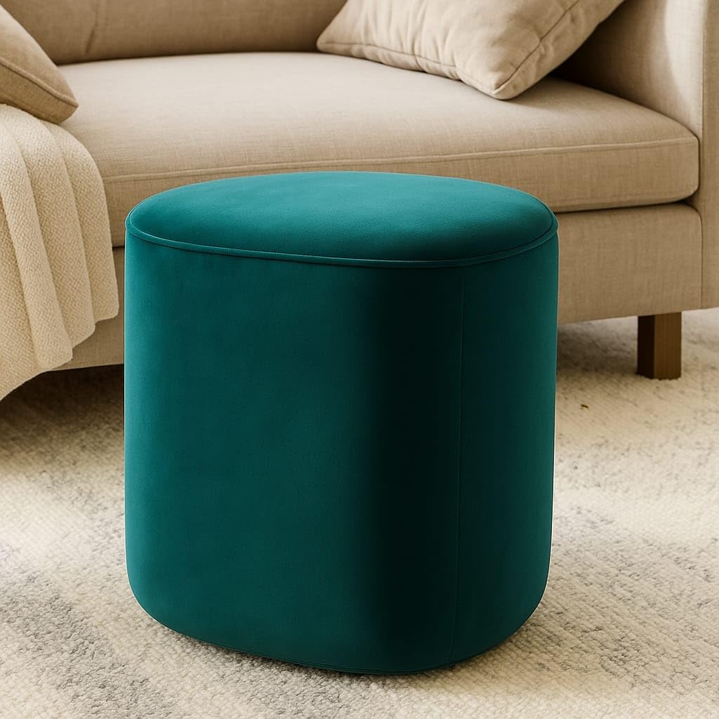 CRAFT DECOR Modern Velvet Ottoman Pouf – Soft Cushioned Footrest, Unique Rounded-Triangle Shape, Ideal for Living Room and Bedroom Décor