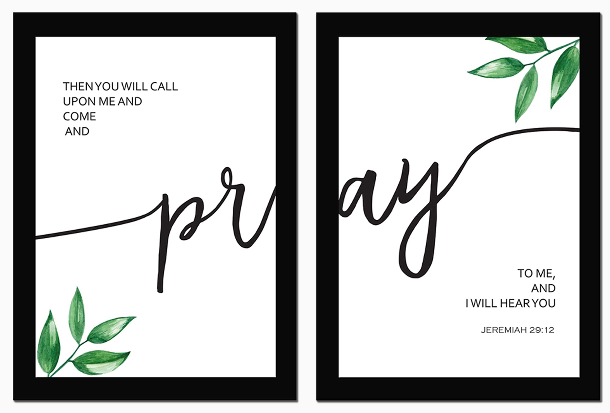 AR Creative Modern Art Calligraphy, Wall Painting, Home, Office Decor, Living Room, Bible Verse Photo Framed Wall Poster, Bible Quotes Print with Frame (13.6 inch x 10.2 inch) Set of 2