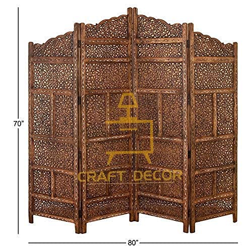 CRAFT DECOR Wooden Room Partitions for Living Room / Wood Screen Separator & Room Divider with Stands 4 Panels for Living Room/Bedroom/Office/ Restaurants(Brown)