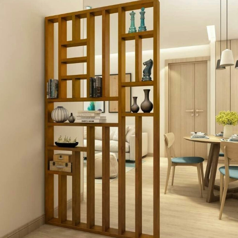 Sylvan Artistry Wooden Room Divider | Wooden Partition for Living Room | Wooden Room Separator | Office Wooden Separator Display Rack Between Room and Kitchen(Teak Wood Color,6 * 4ft)