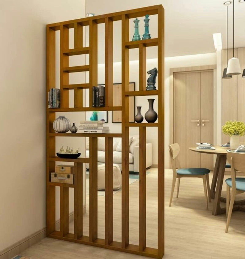 Sylvan Artistry Wooden Room Divider | Wooden Partition for Living Room | Wooden Room Separator | Office Wooden Separator Display Rack Between Room and Kitchen(Teak Wood Color,6 * 4ft)