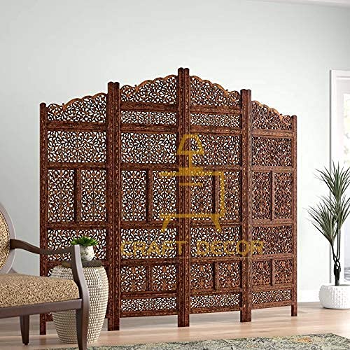 CRAFT DECOR Wooden Room Partition for Living Rooms/Wood Screens Separator & Room Divider 4 Panels for Living Room/Bedroom/Office/Restaurants(Brown)