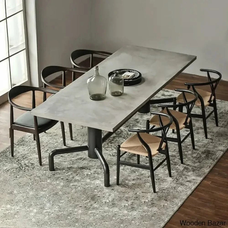63" Industrial Dining Table Concrete Gray Table Top Solid Wood - Craft Decor