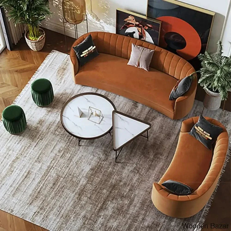 70.9" Modern Velvet Couch Curved Sofa in Orange with Stainless Steel Base - Wooden Bazar