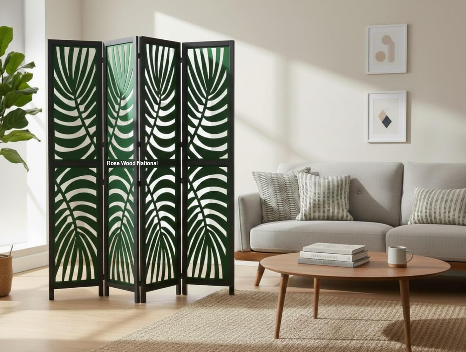 Wooden Room Divider 6 Feet, 4-Panel Folding Wooden Partition for Living Room, Office, Pooja Room, Restaurant, Kitchen & Balcony (2W x 1.82H Meters). (White-Cone Pattern)