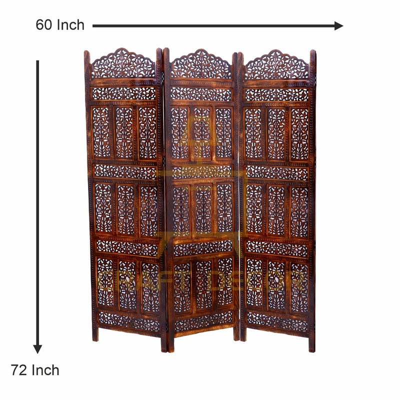 CRAFT DECOR Wooden Room Partition for Living Room / Wood Screen Separator / Room Wall Divider 3 Panels Living Room/Bedroom/Office/ Restaurant/Pooja Room
