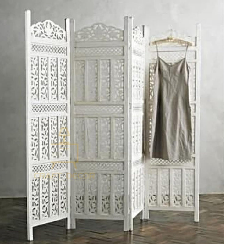 CRAFT DECOR Wooden Partition for Living Rooms, Wood Screen Separator, Wooden Rooms Wall Divider 4 Wall Panels, Folding Screen for Living Rooms/Bedroom/Office/Restaurant/Pooja Room