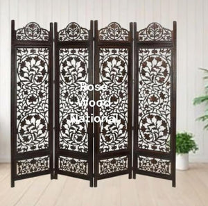 Wooden Room Divider 6 Feet, 4-Panel Folding Wooden Partition for Living Room, Office, Pooja Room, Restaurant, Kitchen & Balcony (2W x 1.82H Meters). (White-Cone Pattern)