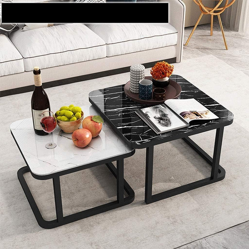CRAFT DECOR Iron Frame Handmade Square Coffee Table/Nesting Table/Side Table/Center Table with Marble Finish Top for Living Room/Drawing Room/Balcony (Multicolor)
