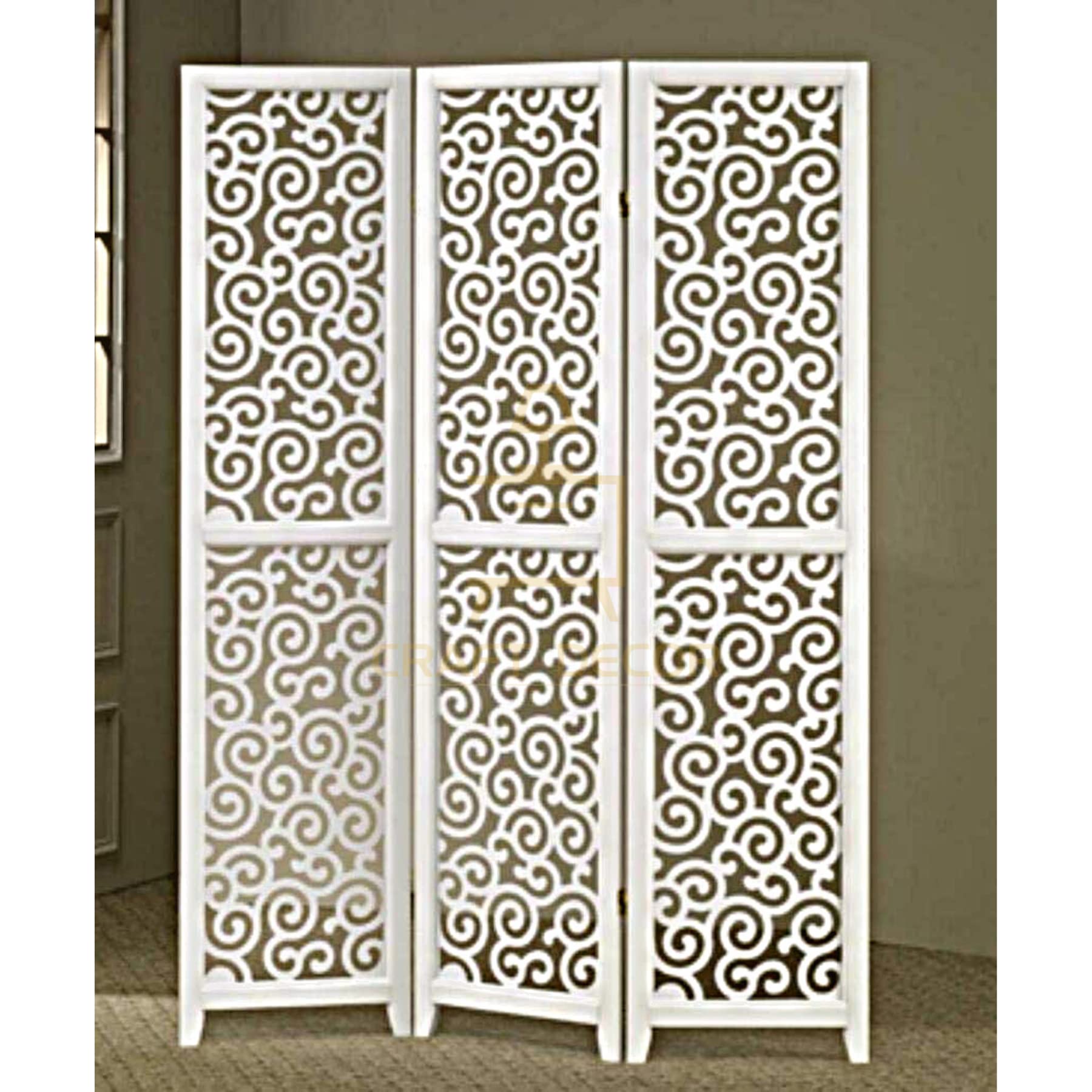 CRAFT DECOR Wooden Room Partition for Living Room/Wooden Screen Separator/Room Wall Divider 3 Panels Living Room/Bedroom/Office/Restaurant(White)