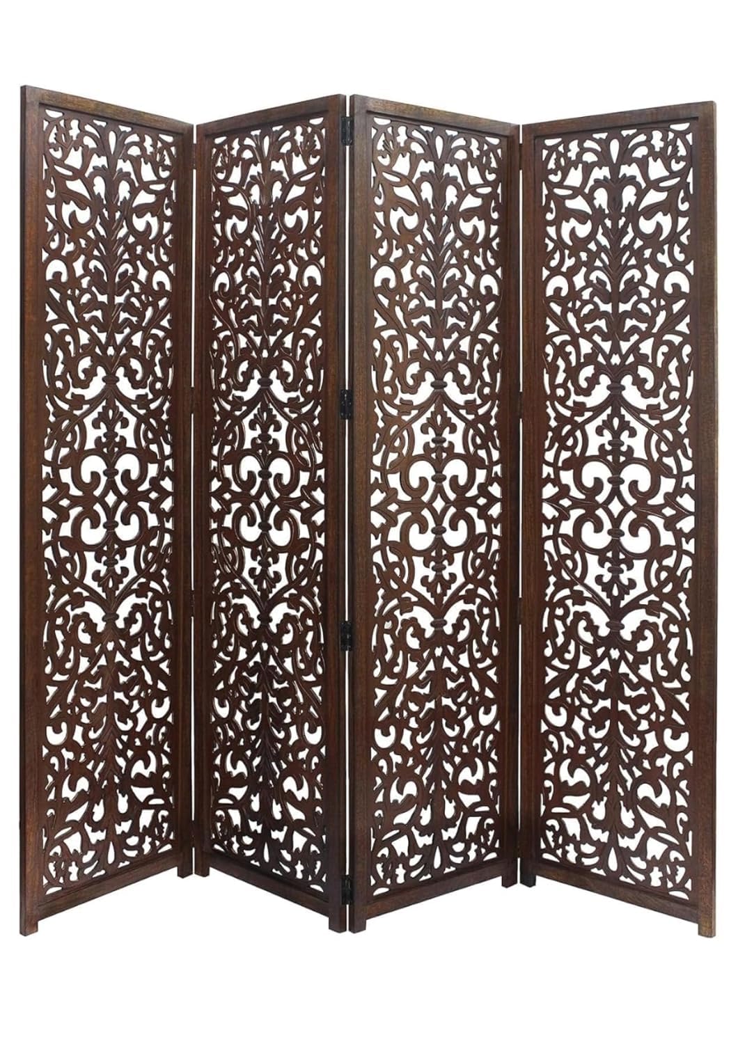 Wooden Room Divider 6 Feet, 4-Panel Folding Wooden Partition for Living Room, Office, Pooja Room, Restaurant, Kitchen & Balcony (2W x 1.82H Meters). (White-Cone Pattern)