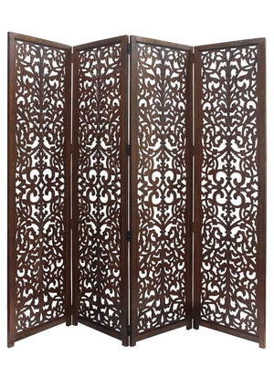 Wooden Room Divider 6 Feet, 4-Panel Folding Wooden Partition for Living Room, Office, Pooja Room, Restaurant, Kitchen & Balcony (2W x 1.82H Meters). (White-Cone Pattern)