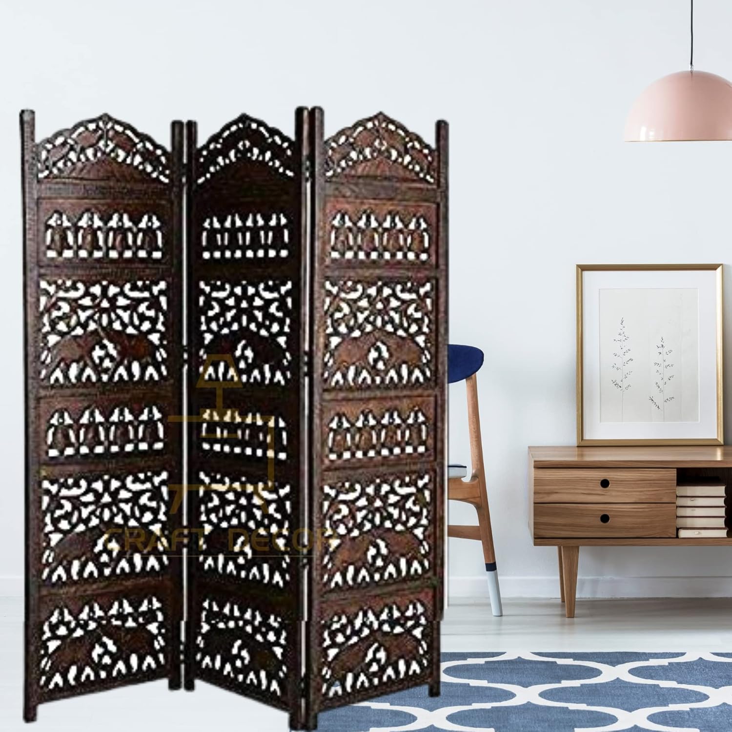 CRAFT DECOR Wooden Room Partition for Living Room with Stands/Wooden Screen Separator/Rooms Wall Divider 3 Panels Living Room/Bedroom/Office/Restaurant(Brown)