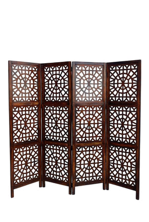 Wooden Room Divider 6 Feet, 4-Panel Folding Wooden Partition for Living Room, Office, Pooja Room, Restaurant, Kitchen & Balcony (2W x 1.82H Meters). (White-Cone Pattern)