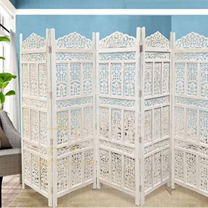 CRAFT DECOR Wooden Partition for Living Rooms, Wood Screen Separator, Wooden Rooms Wall Dividers 5 Wall Panel, Folding Screen for Living Room/Bedroom/Office/Restaurant/Pooja Room