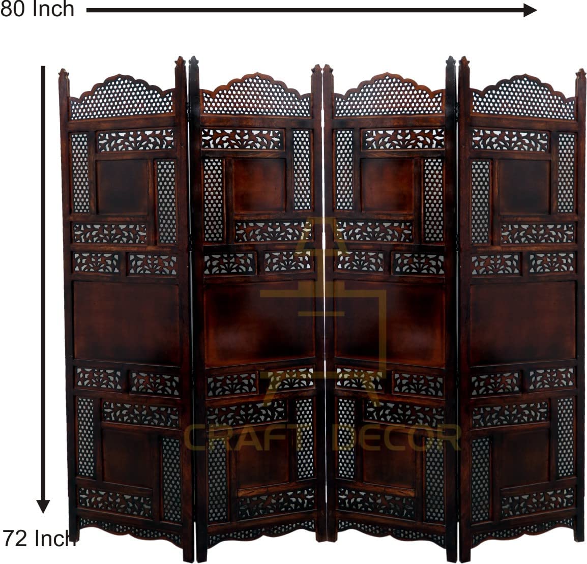 CRAFT DECOR Wooden Room Divider |Wooden Partition for Living Room |Wooden Room Separator | Room Wall Divider |Screen Separator for Living Room/Bedroom/Office/Mandir (4 Panels (72x80), Sheesham Shade)