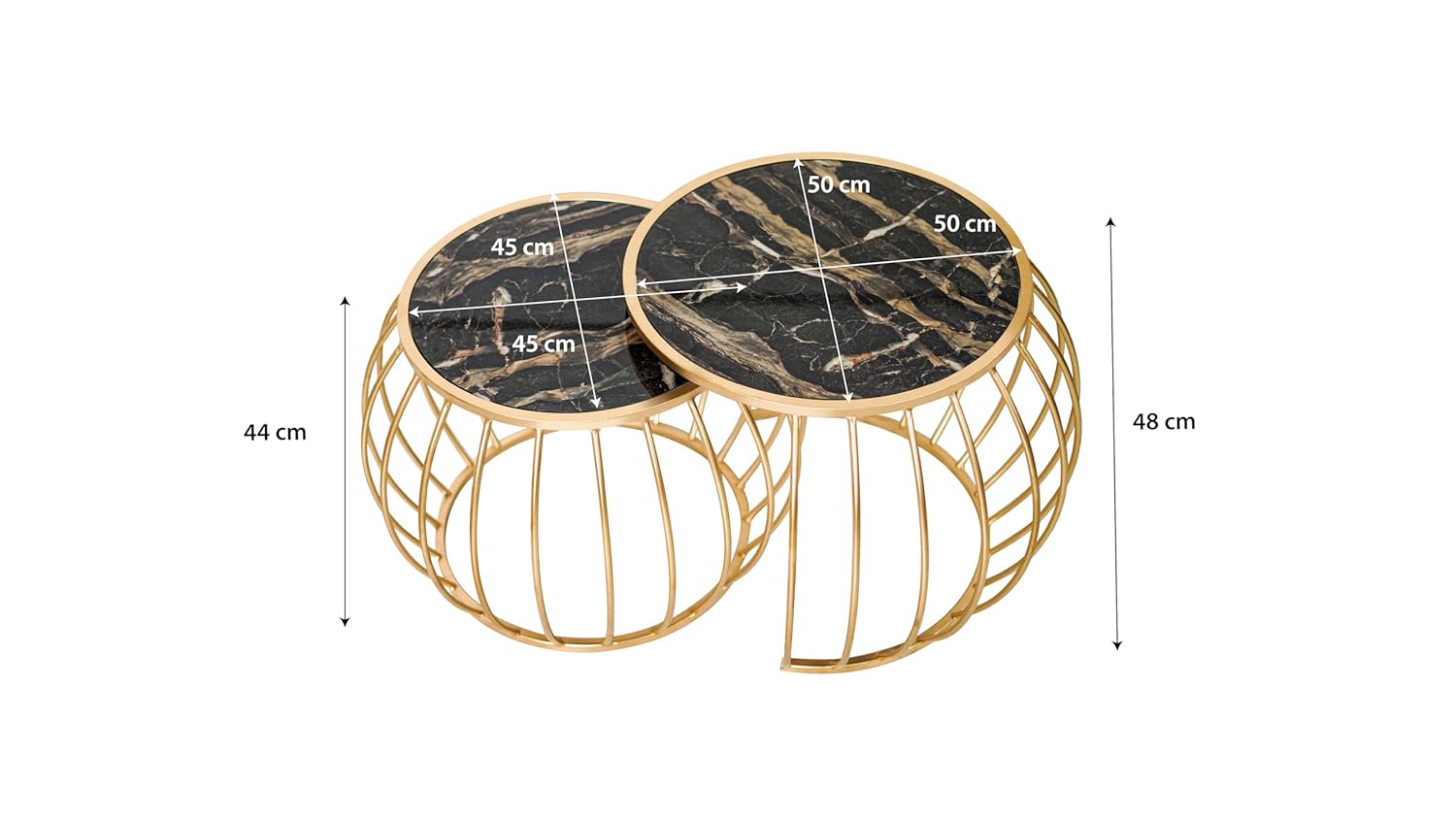 CRAFT DECOR Iron Frame Handmade Drum Coffee/Nesting Table/Side Table/Center Table with Wooden MDF Top for Living Room/Drawing Room(Set of 2)
