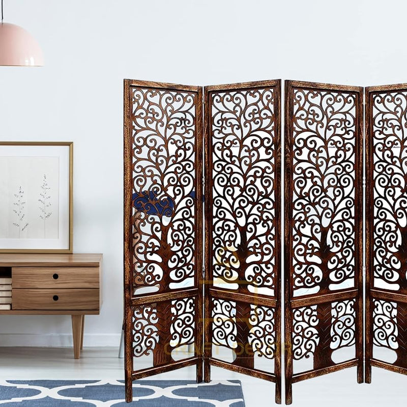 CRAFT DECOR Wooden Partition for Living Rooms, Wood Screen Separator, Wooden Rooms Wall Dividers 5 Wall Panel, Folding Screen for Living Room/Bedroom/Office/Restaurant/Pooja Room