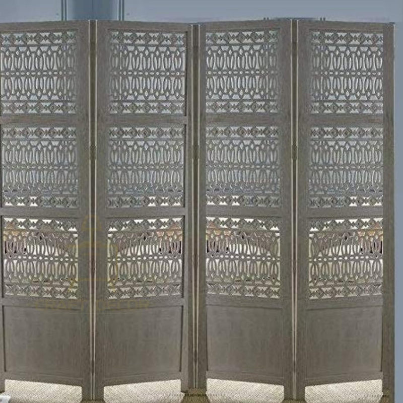 CRAFT DECOR Wooden Partition for Living Rooms, Wood Screen Separators, Wooden Room Wall Dividers 4 Wall Panels, Folding Screen for Living Rooms/Bedroom/Office/Restaurant/Pooja Room (Grey)