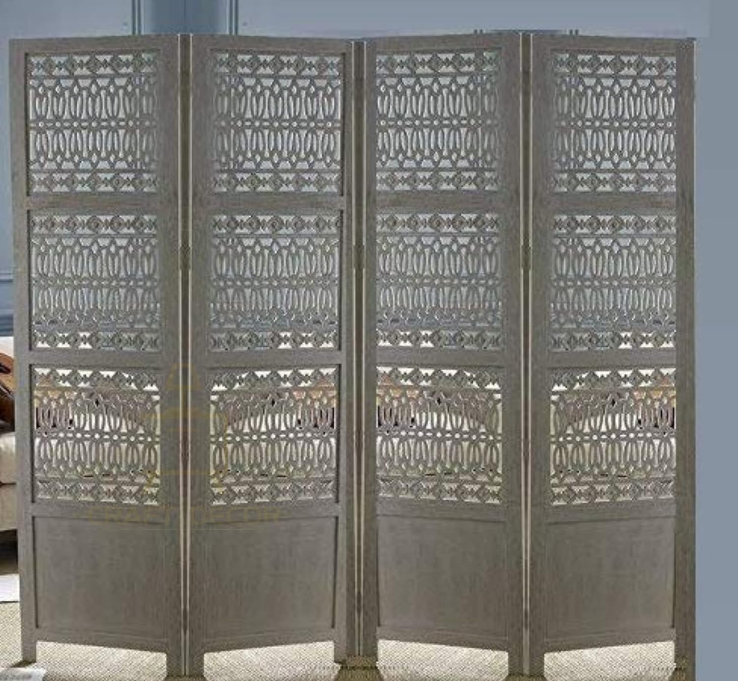 CRAFT DECOR Wooden Partition for Living Rooms, Wood Screen Separators, Wooden Room Wall Dividers 4 Wall Panels, Folding Screen for Living Rooms/Bedroom/Office/Restaurant/Pooja (Grey)