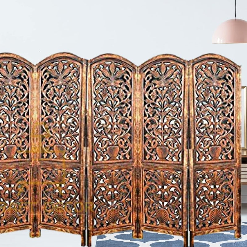 CRAFT DECOR Wooden Partition for Living Room, Wood Screen Separato, Wooden Room Wall Divider 6 Wall Panels, Folding Screen for Living Room/Bedroom/Office/Restaurant/Pooja Room