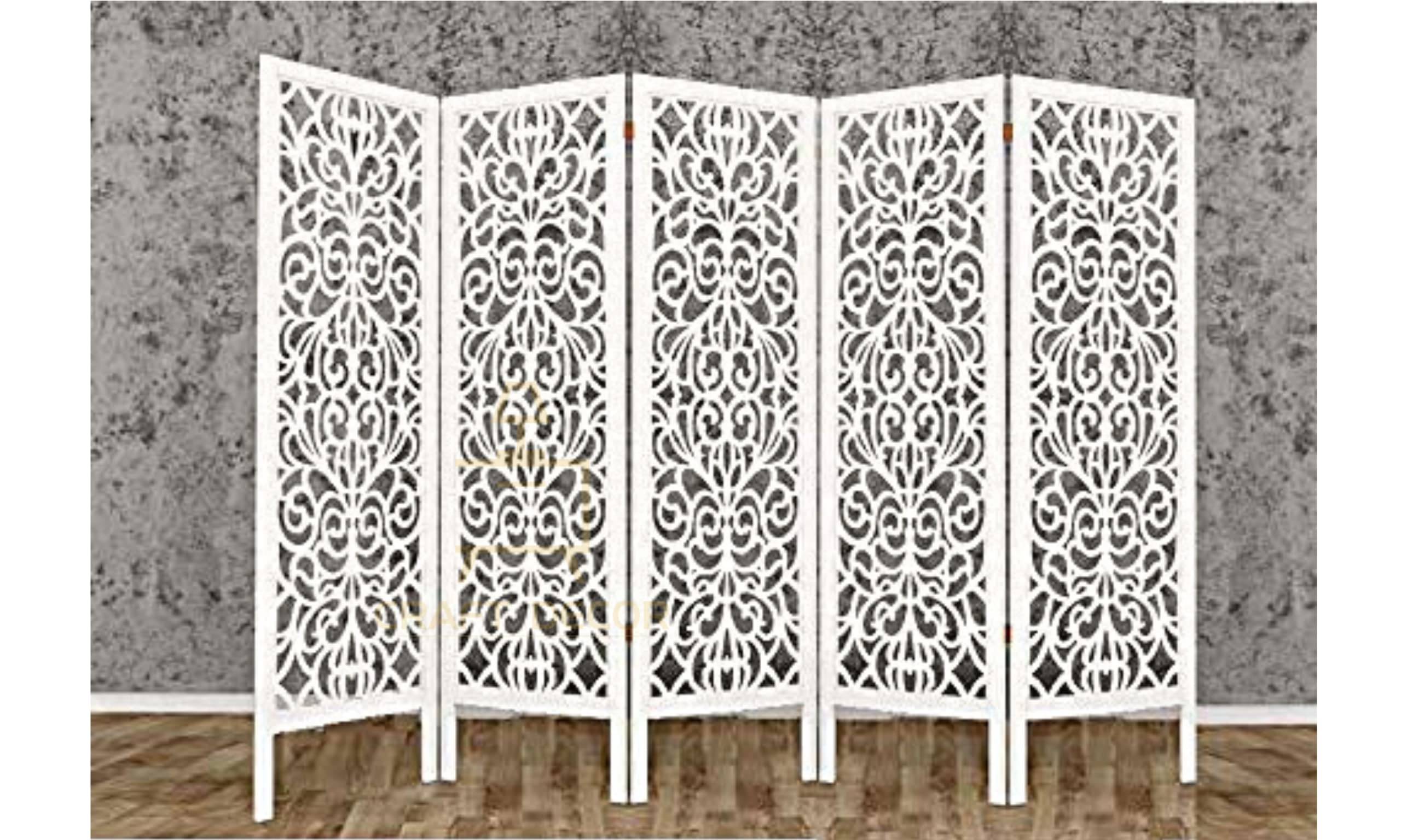 CRAFT DECOR Wooden Partition for Living Rooms, Wood Screen Separator, Wooden Room Wall Dividers 5 Wall Panel, Folding Screen for Living Room/Bedroom/Office/Restaurant/Pooja (White)