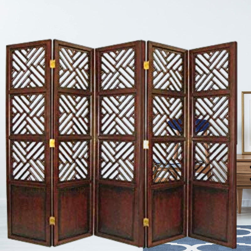 CRAFT DECOR Wooden Partition for Living Room, Wood Screen Separator, Wooden Room Wall Dividers Wall Panels, Folding Screen for Living Room/Bedroom/Office/Restaurant/Pooja (Brown)