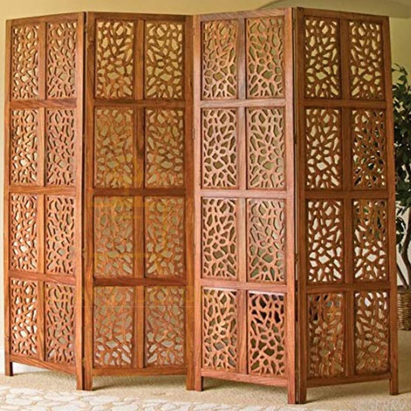 CRAFT DECOR Wooden Partition for Living Rooms, Wood Screen Separator, Wooden Room Wall Dividers 4 Wall Panel, Folding Screen for Living Rooms/Bedroom/Office/Restaurant/Pooja Room