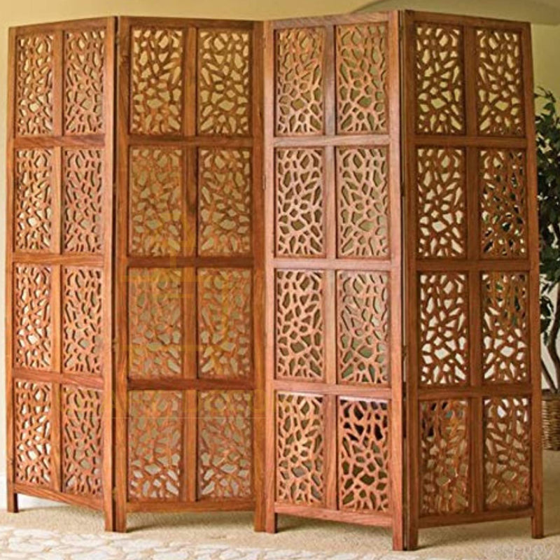 CRAFT DECOR Wooden Partition for Living Rooms, Wood Screen Separator, Wooden Room Wall Dividers 4 Wall Panel, Folding Screen for Living Rooms/Bedroom/Office/Restaurant/Pooja Room