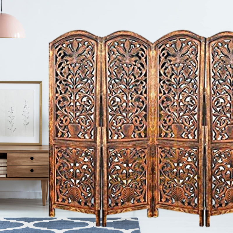 CRAFT DECOR Wooden Partition for Living Rooms, Wood Screen Separators, Wooden Room Wall Dividers 5 Wall Panel, Folding Screen for Living Room/Bedroom/Office/Restaurant/Pooja Room